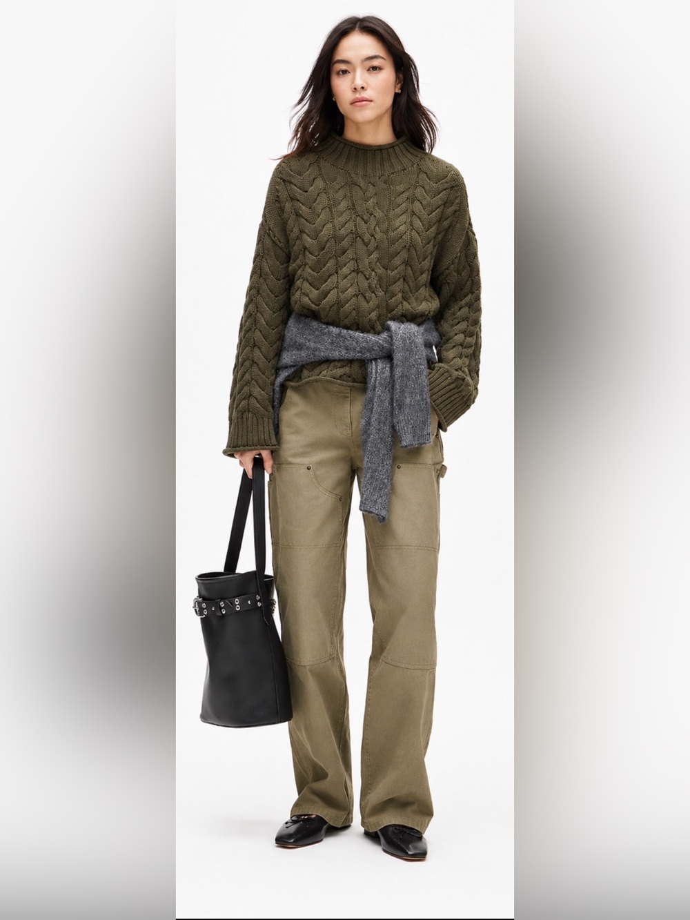 J.Crew 2025 Rollneck cable-knit sweater in woodland brush - Picture 2 of 9